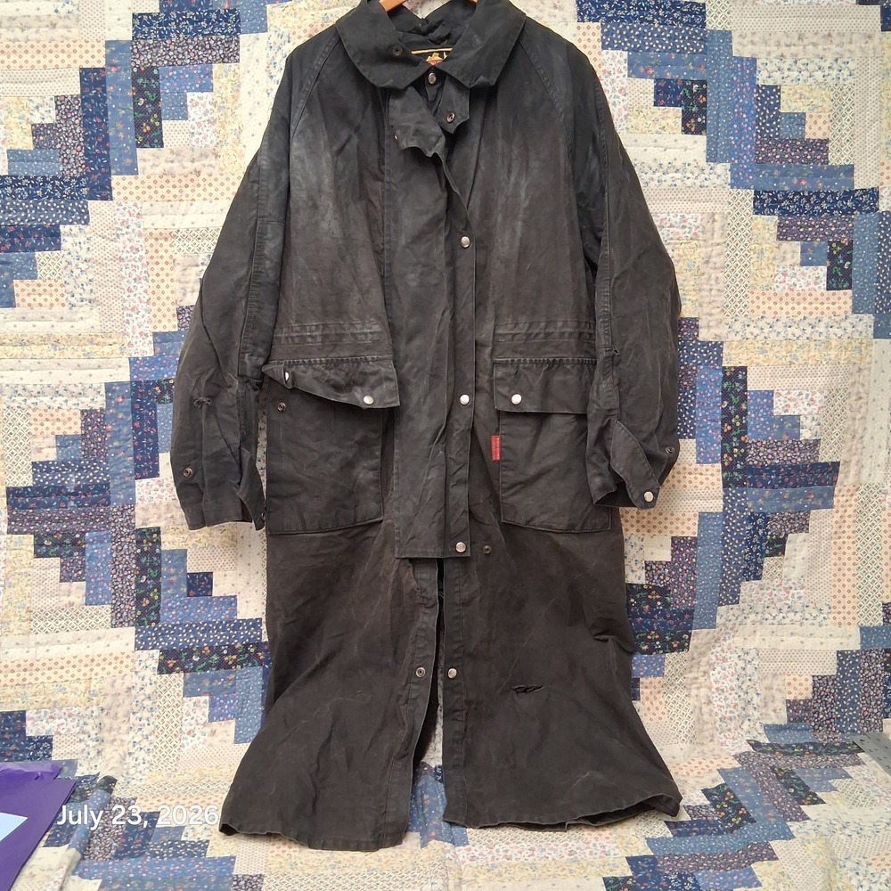 Vintage Down Under Australian Outback Oilskin Duster Rider Jacket Size Medium